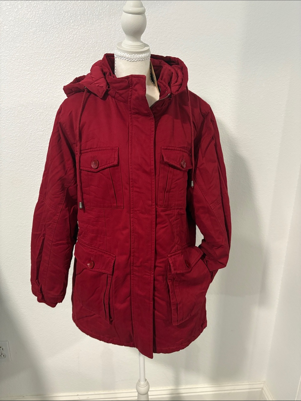 Women's Red Hooded Puffer Coat